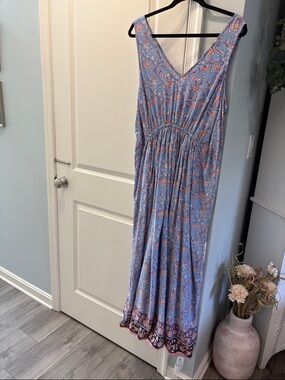 Lucky Brand Light Blue Floral V-Neck Maxi Dress